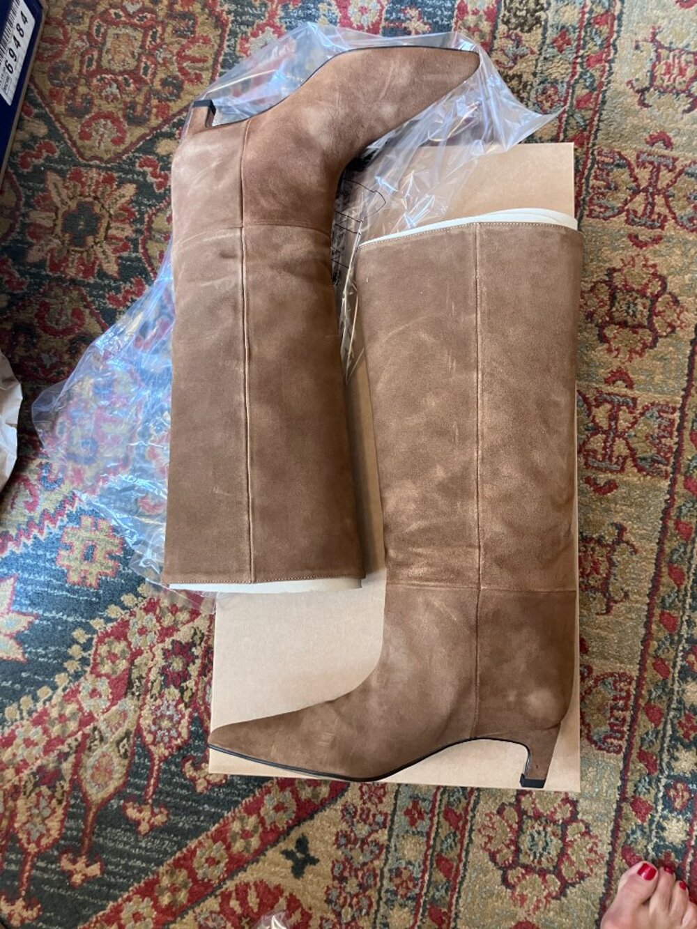 $278 By Anthropologie Maddox Wide Leg Kitten Heel Tall Suede Boots, Taupe, EU 39 - Picture 6 of 10